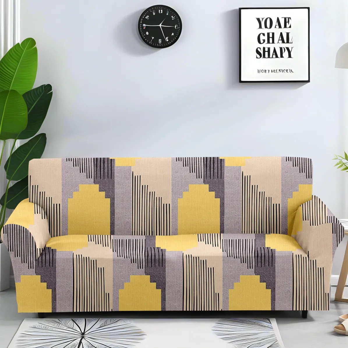 Abstract printed stretch sofa cover