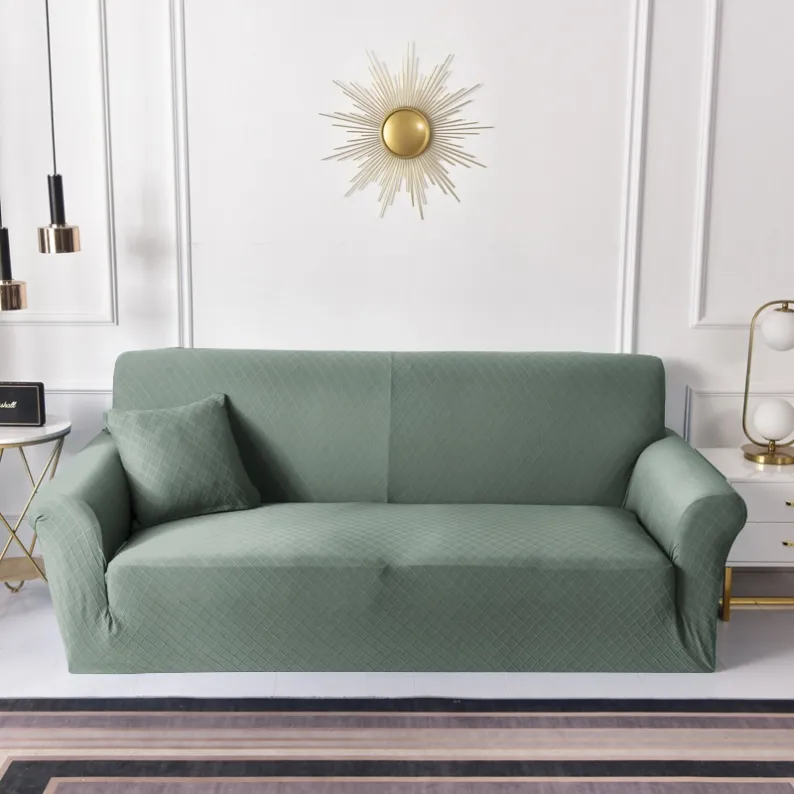 Sage green diamond jacquard sofa cover