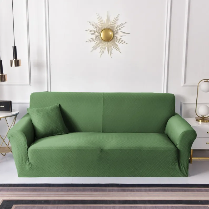 Olive green diamond jacquard sofa cover