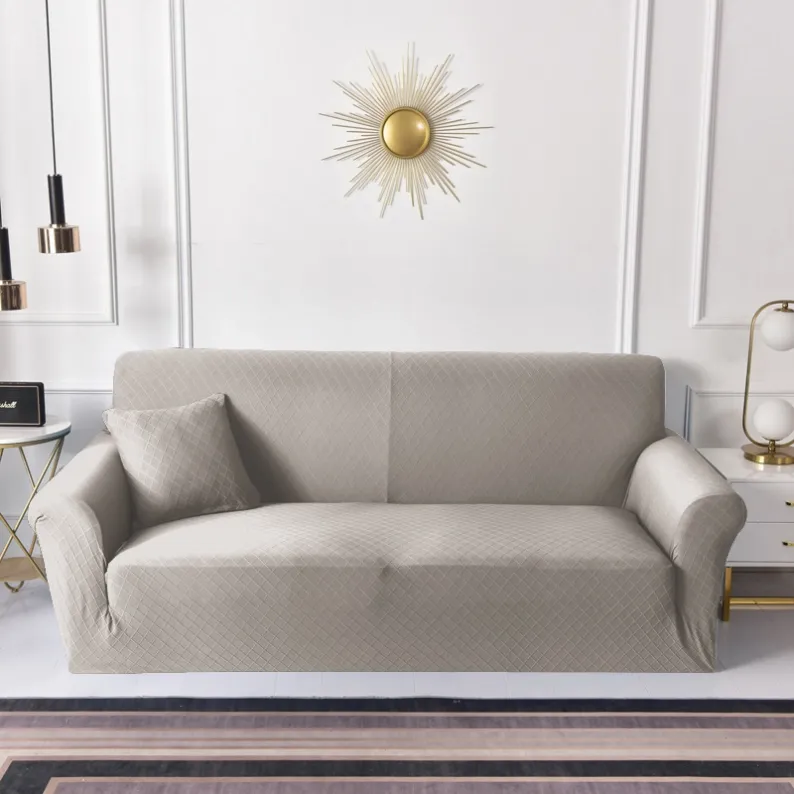 Taupe diamond jacquard sofa cover