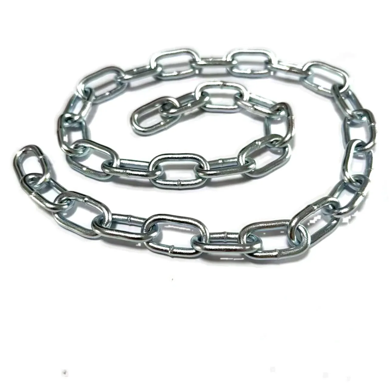 Blue zinc plated DIN5685A short link chain 3mm, coiled