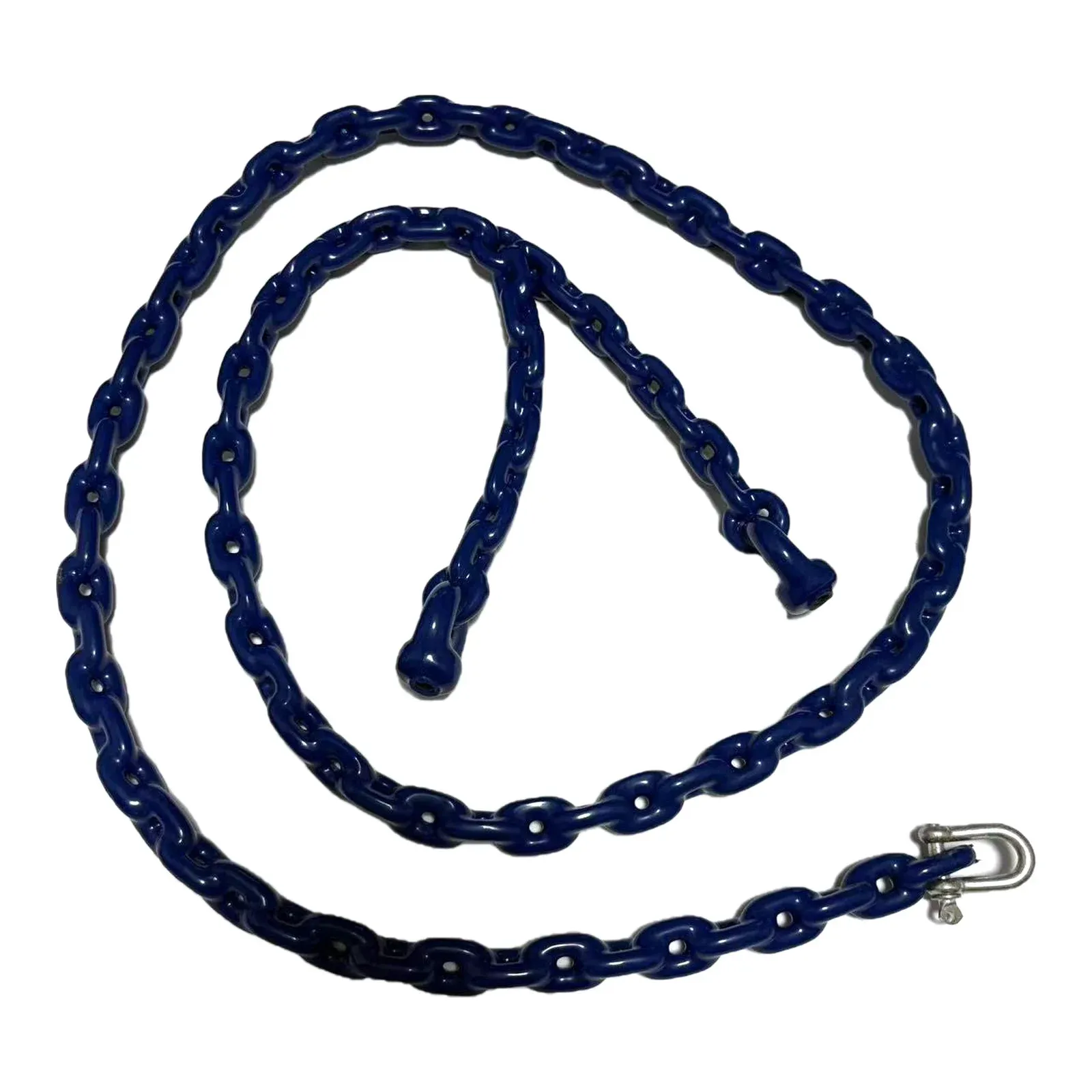 Both ends of the PVC coated swing chain, welded eye and galvanised shackle