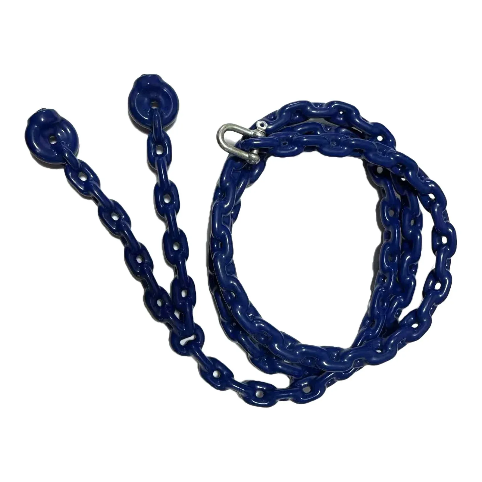 Navy PVC coated swing chain with galvanised D shackle, for garden swings and hammocks