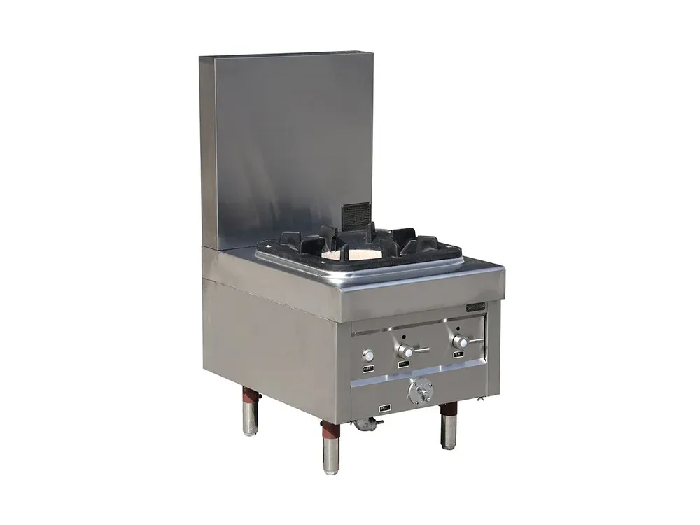 Commercial single burner gas range with splashback in stainless steel for restaurant cooking