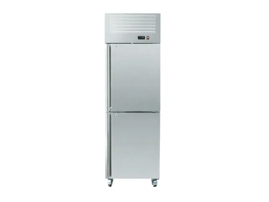 Compact two-door commercial upright refrigerator 600mm stainless steel for cafe and bar