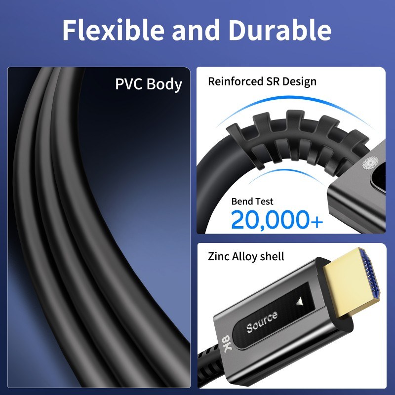 Hybrid Active Optical HDMI Cable with Detachable Replaceable Connectors