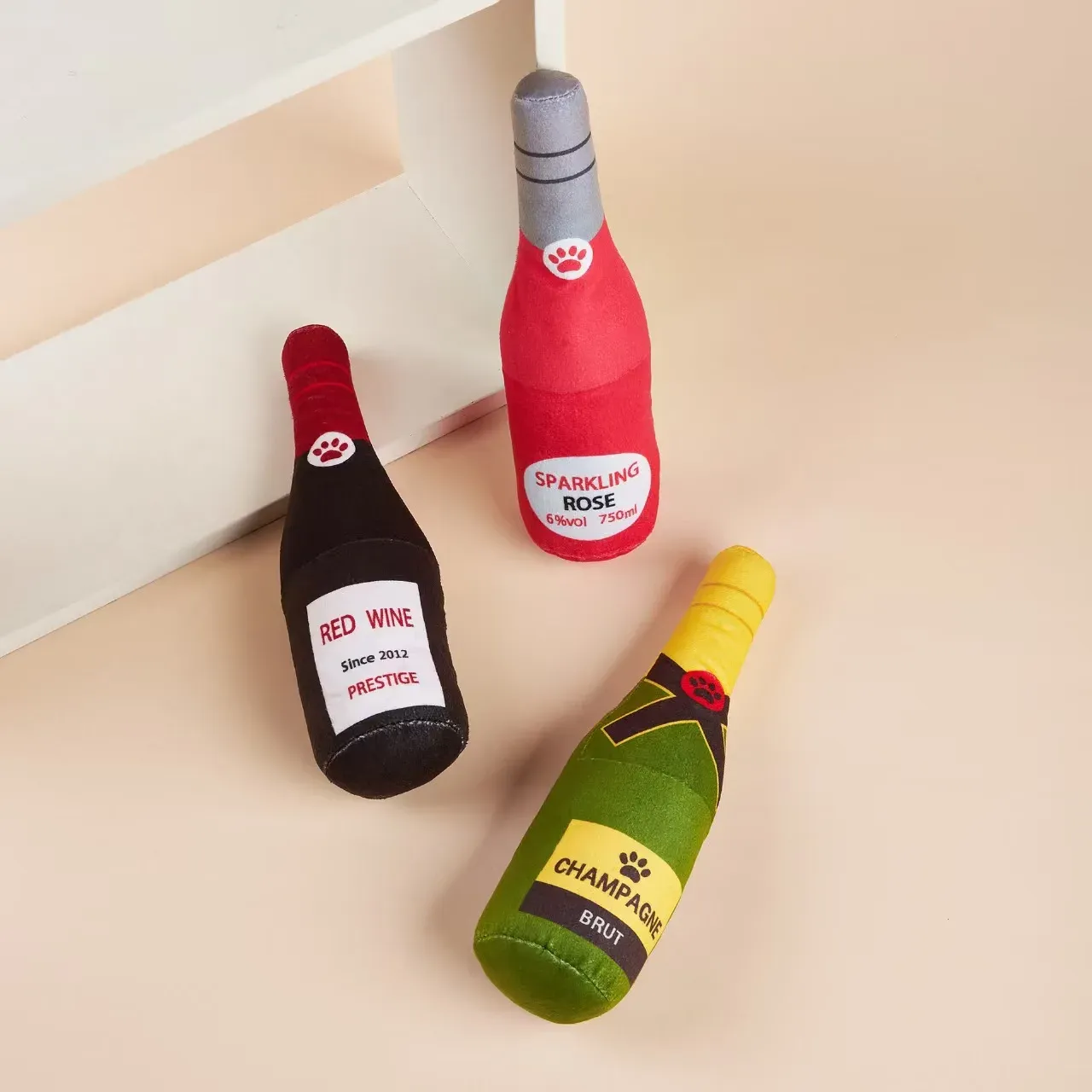 Wine Bottle Squeaky Plush Toys (3 Pack) - photo 3