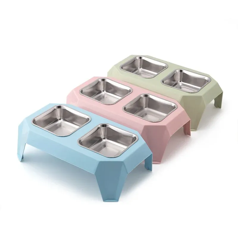 Raised Square Double Bowl - raised double bowl wholesale from Lanshine Pet
