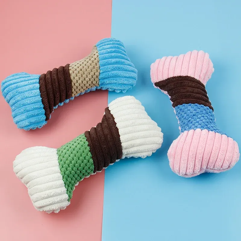 Corded Colorblock Bone Plush Dog Toy wholesale from Lanshine Pet