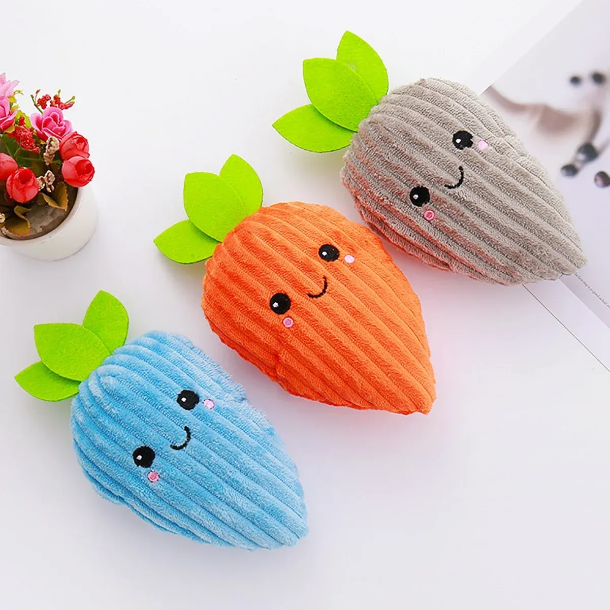 Striped Carrot Plush Dog Toy - photo 1