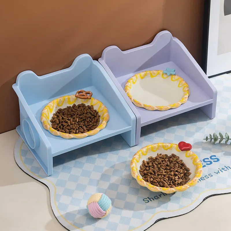 Raised Braided-Edge Ceramic Bowl with Stand wholesale from Lanshine Pet