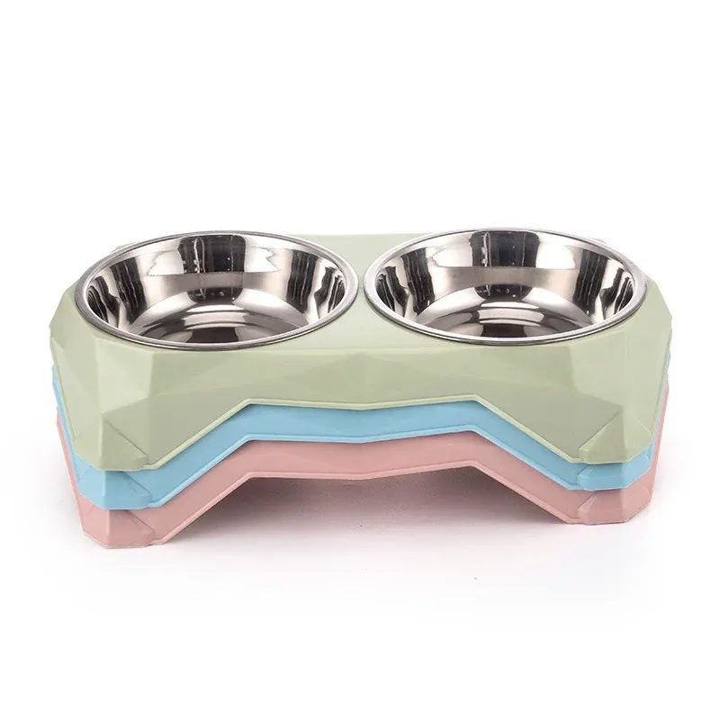 Diamond Plastic Double Bowl - diamond double bowl wholesale from Lanshine Pet