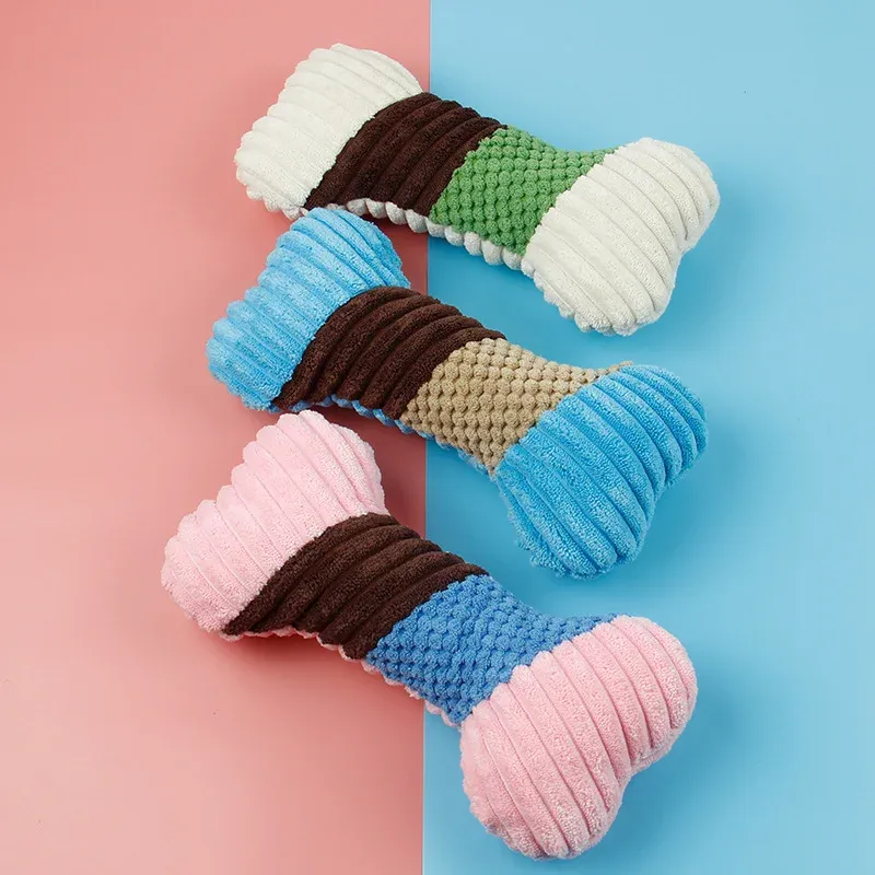 Corded Colorblock Bone Plush Dog Toy - photo 1