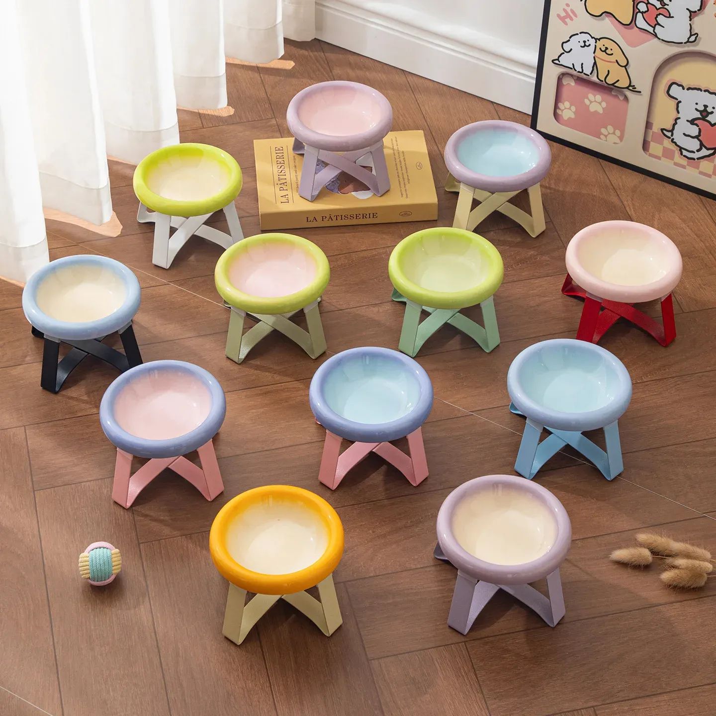 Candy-Color Ceramic Bowl with Metal Stand wholesale from Lanshine Pet