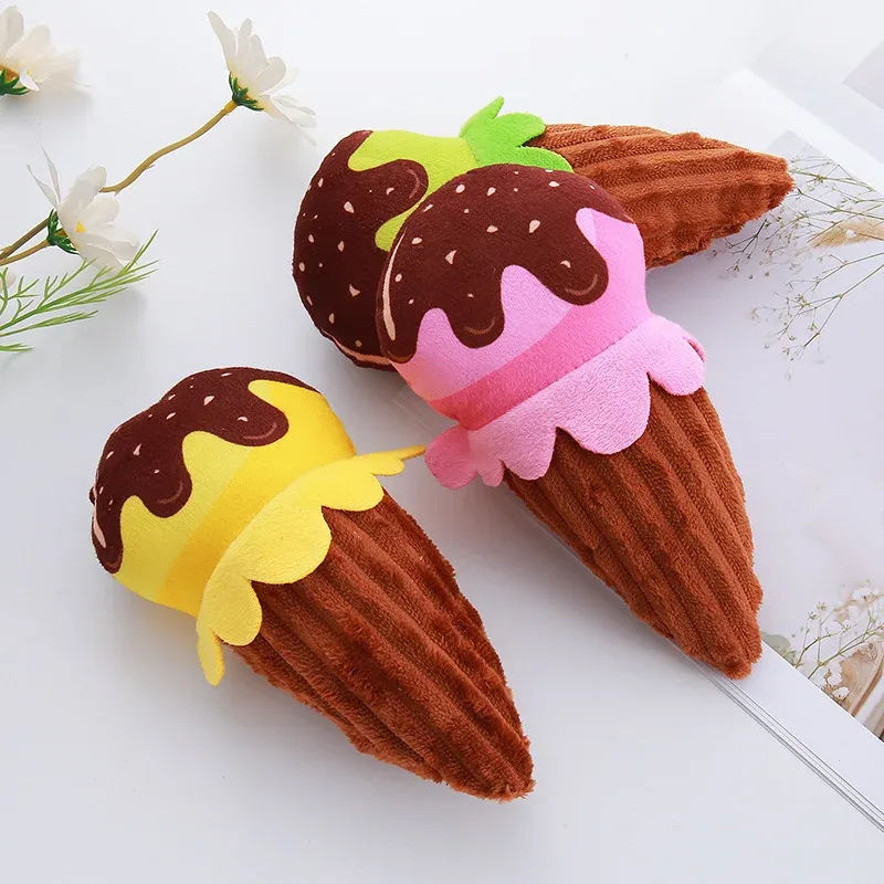 Printed Ice Cream Cone Plush Dog Toy - photo 1