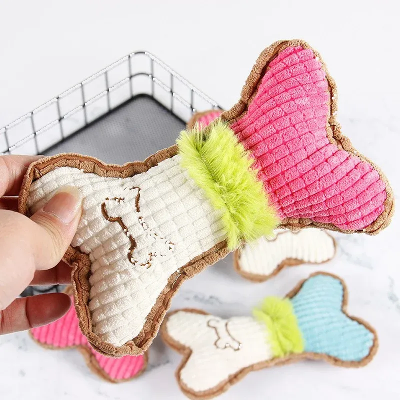 Green Fur Bone Plush Dog Toy - photo 1
