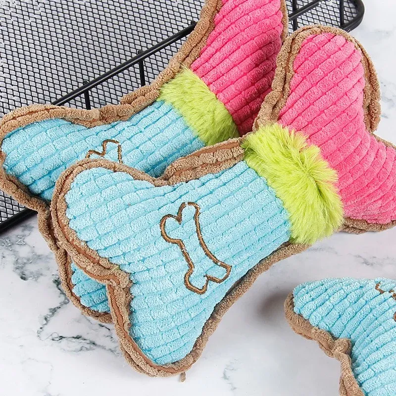 Green Fur Bone Plush Dog Toy - photo 2