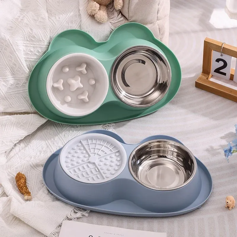 Frog Stainless-Steel Double Bowl - frog pet bowl wholesale from Lanshine Pet