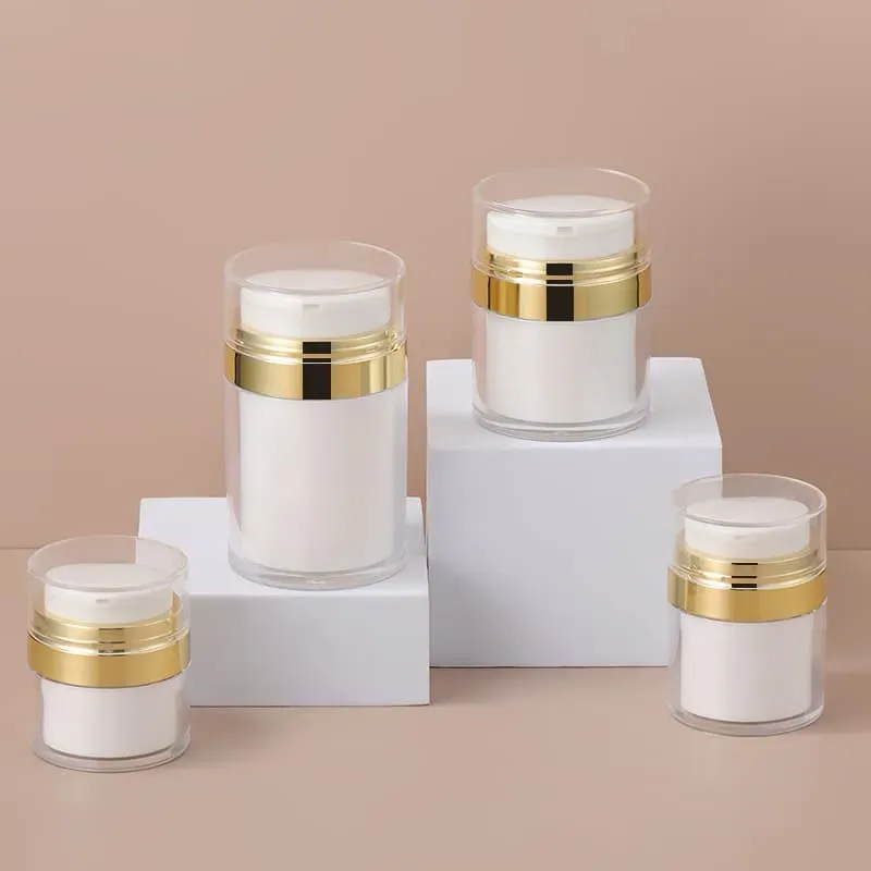 15G 20G 30G 50G 100G White Round Plastic Gold Silver Rim Pressed Vacuum Cream Bottle Eco