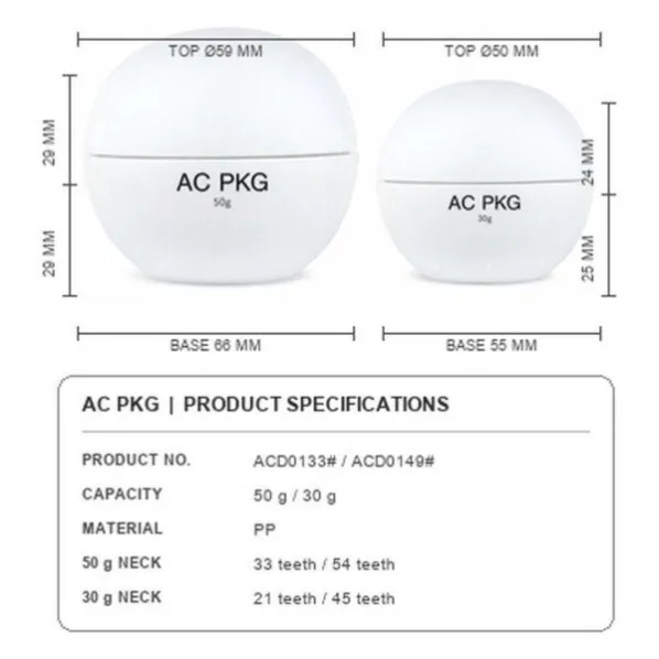 White 30G 50G Round Cream Jars For Skincare