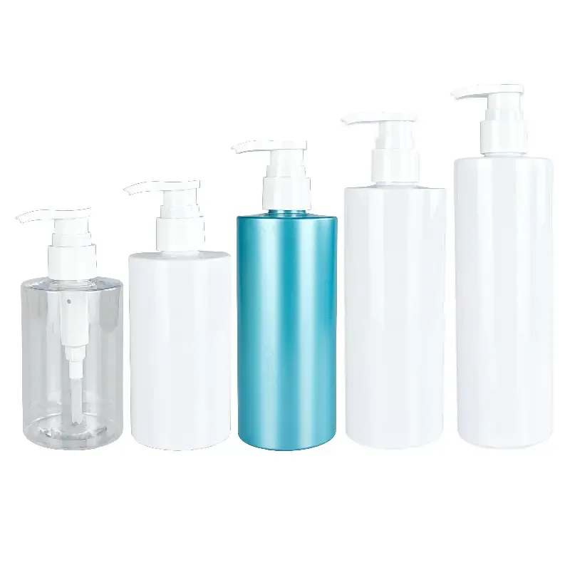 17OZ White Glossy PCR PET Cylindrical Lotion Pump Bottle For Shampoo