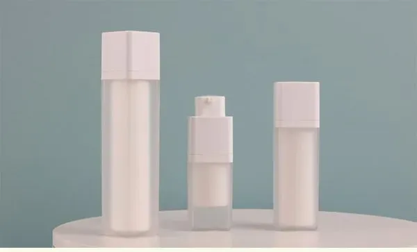 15ml30ml50ml White Plastic Four Square Rotating Vacuum Bottle Frosted Push Lotion