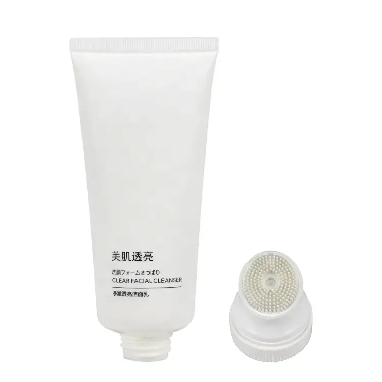 100ML White Face Wash Tube with Silicone Massage Brush