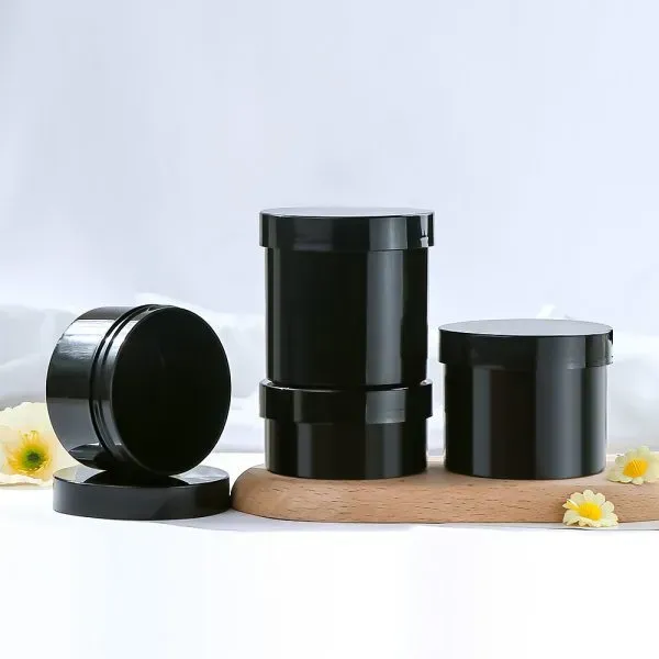 100ML–200ML Black Cosmetic Cream Bottles with Screw Caps