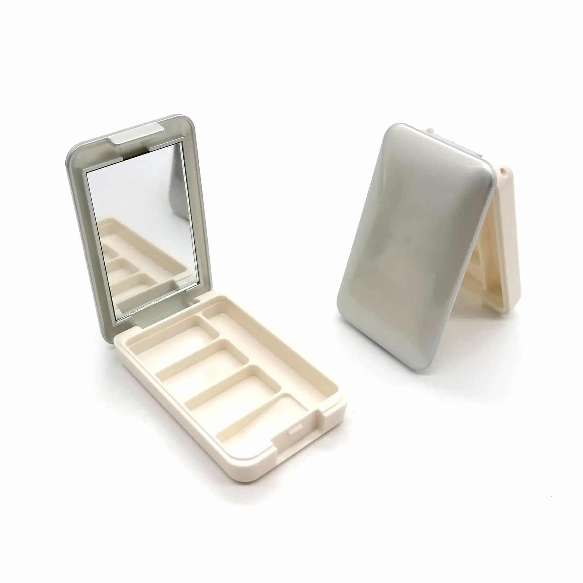 4 5G Silver Abs Eyeshadow Palette With Mirror & Brush Customized Rectangular Eyeshadow