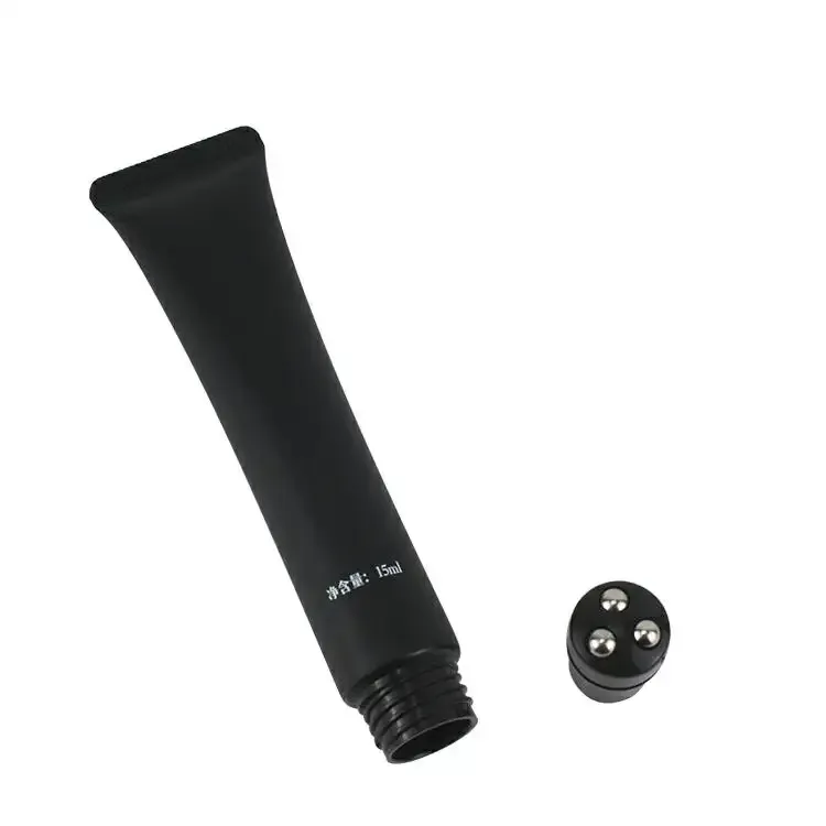 15ML Black Plastic Transparent Cap Multi Firming Eye Cream Tube With Triple Ball Roller
