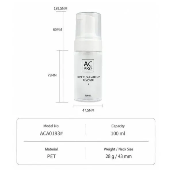 150ML Clear PET Foam Pump Bottle For Makeup Remover & Facial Cleanser
