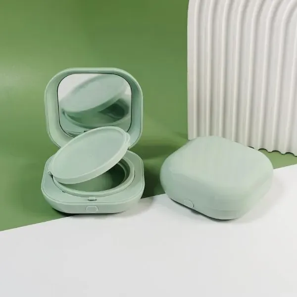 Green Plastic Cosmetic BB Cream Case Square Flip Lid With Mirror Powder Case Air Cushion