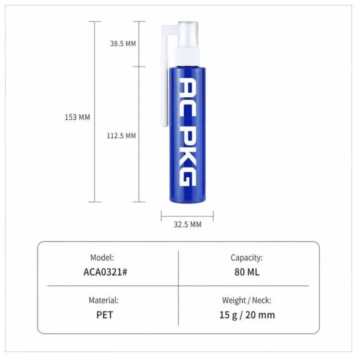 100ML Blue PET Spray Bottle With Clear Overcap For Toner & Body Spray