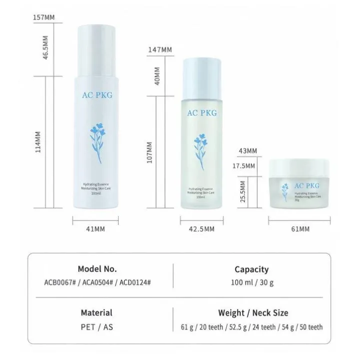 PET As Skincare Packaging Set Acb0067 Aca0504 Acd0124