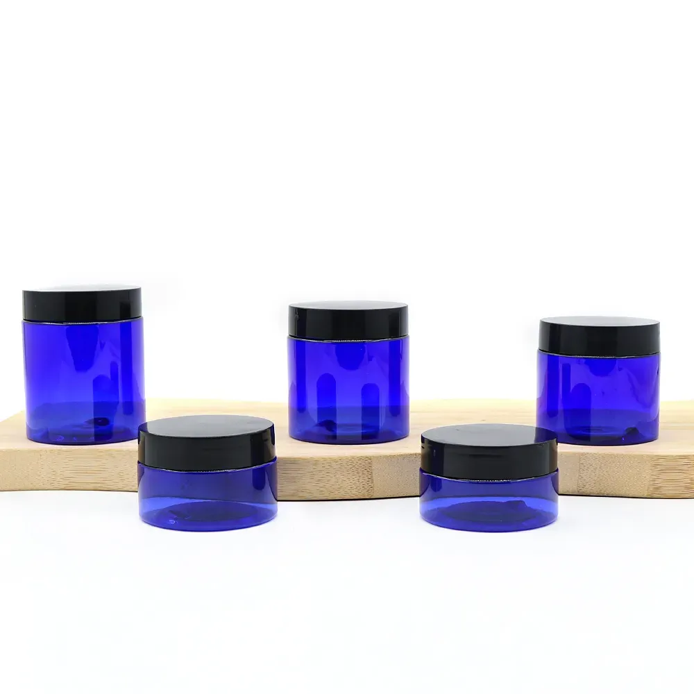 50ML–120ML Blue Wide-Mouth Cosmetic Jars with Black Lids