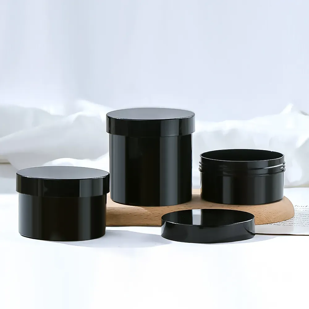 100ML–200ML Black Cosmetic Cream Bottles with Screw Caps