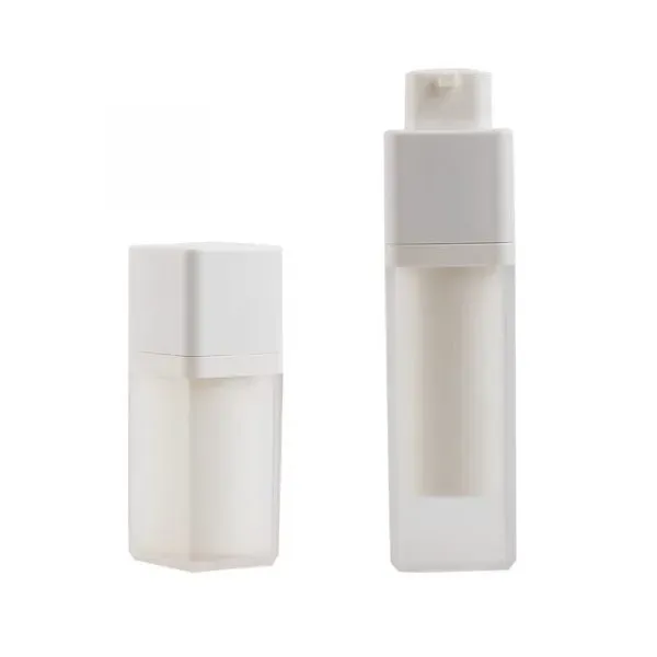 15ml30ml50ml White Plastic Four Square Rotating Vacuum Bottle Frosted Push Lotion