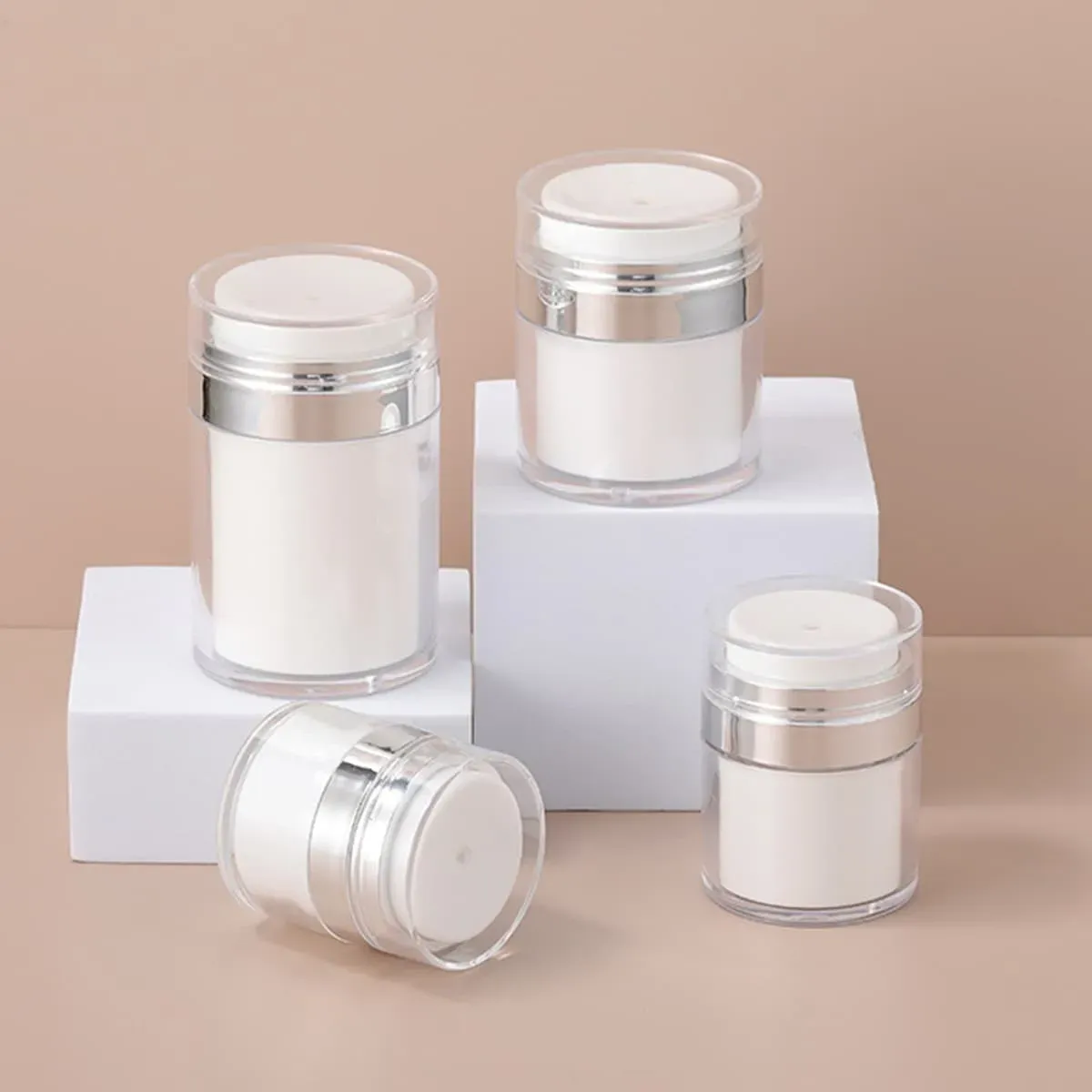 15G 20G 30G 50G 100G White Round Plastic Gold Silver Rim Pressed Vacuum Cream Bottle Eco