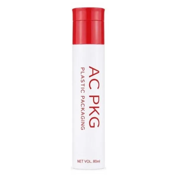 60ML White PET Cylinder Bottle With Red Cap For Skincare & Cosmetics