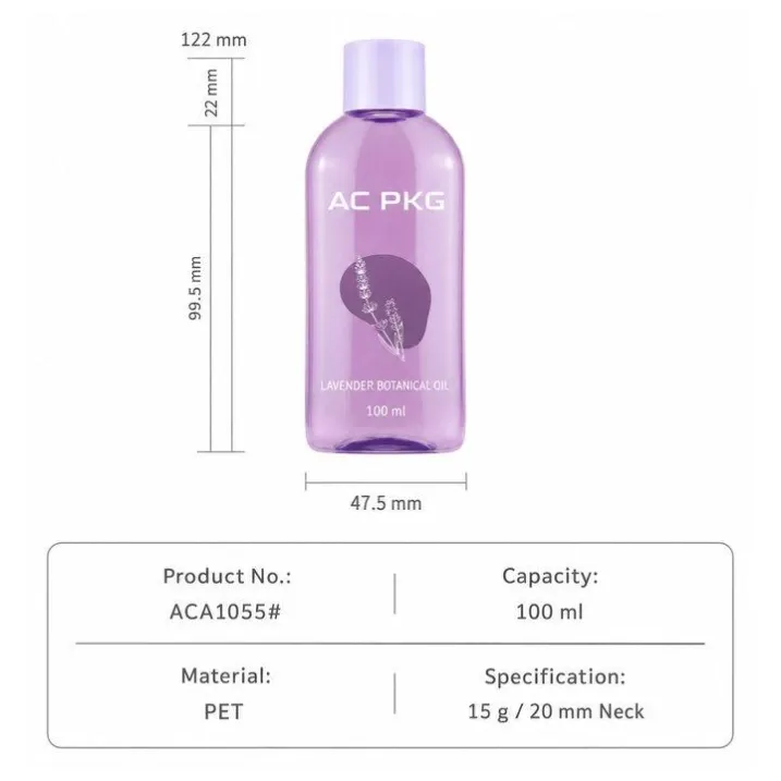 120ML Purple PET Bottle With Lavender Design For Body Oil & Skincare