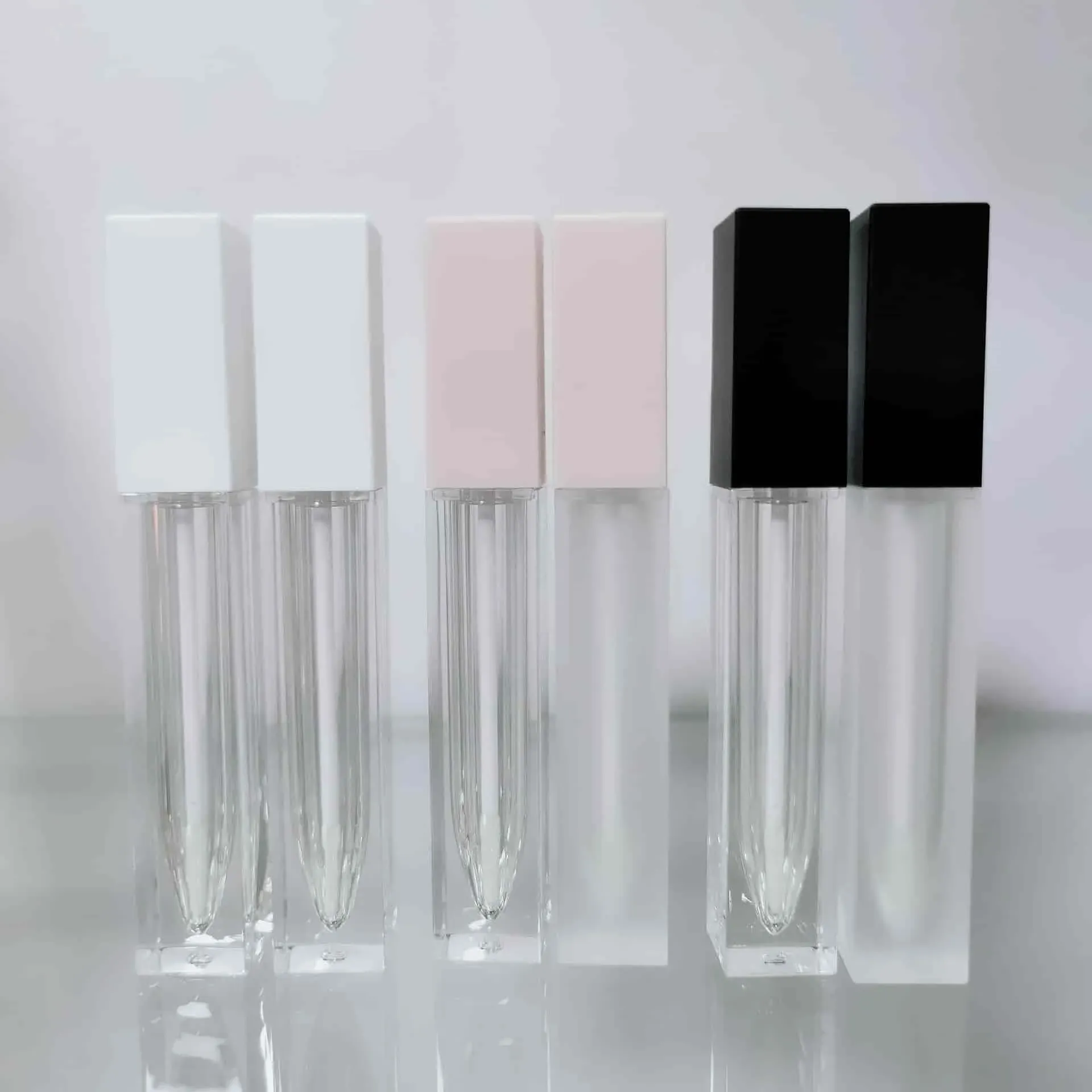 6 5ML Multicolor Plastic Square Matte Frosted Lip Gloss Empty Tube Right Angle