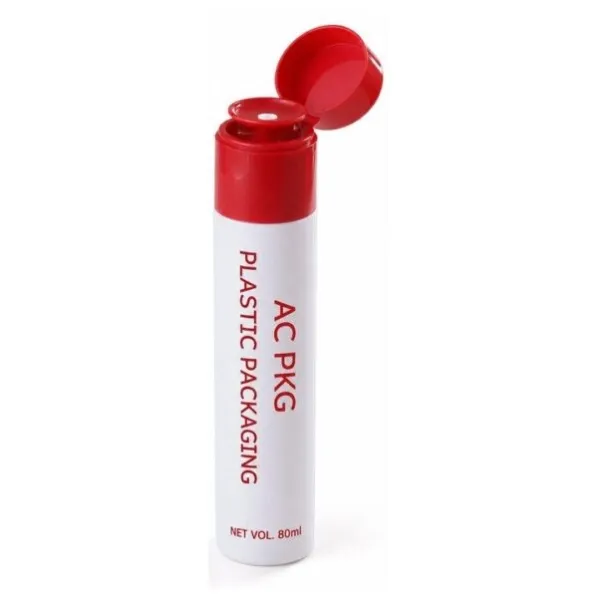 60ML White PET Cylinder Bottle With Red Cap For Skincare & Cosmetics