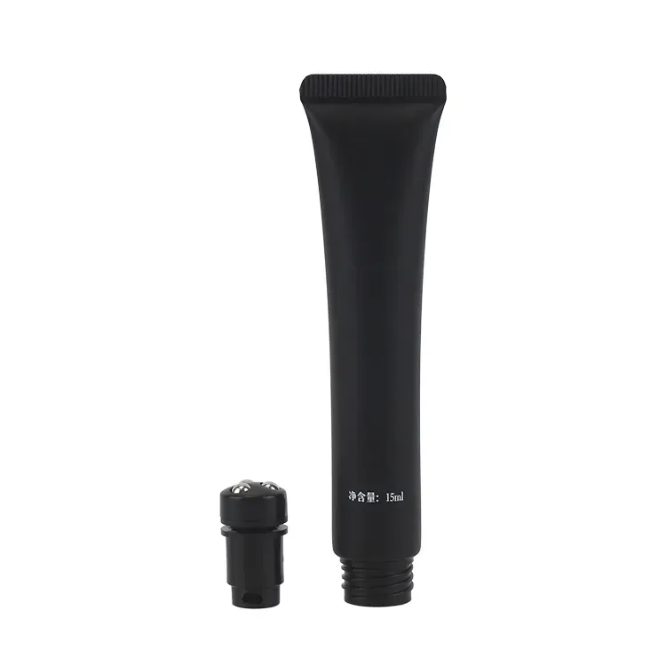 15ML Black Plastic Transparent Cap Multi Firming Eye Cream Tube With Triple Ball Roller