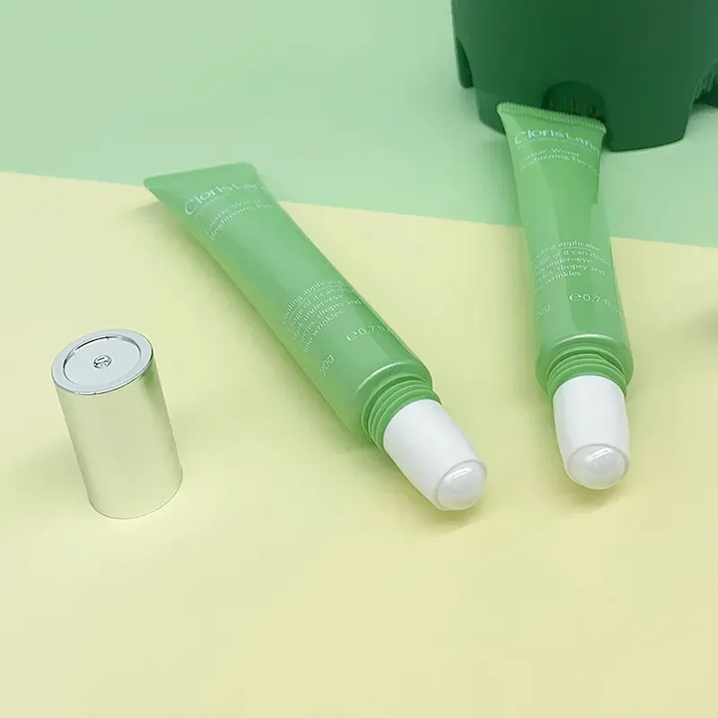 20ML Green Plastic Empty Squeeze Tube Eye Cream Packaging With Massage Ball Lip Balm