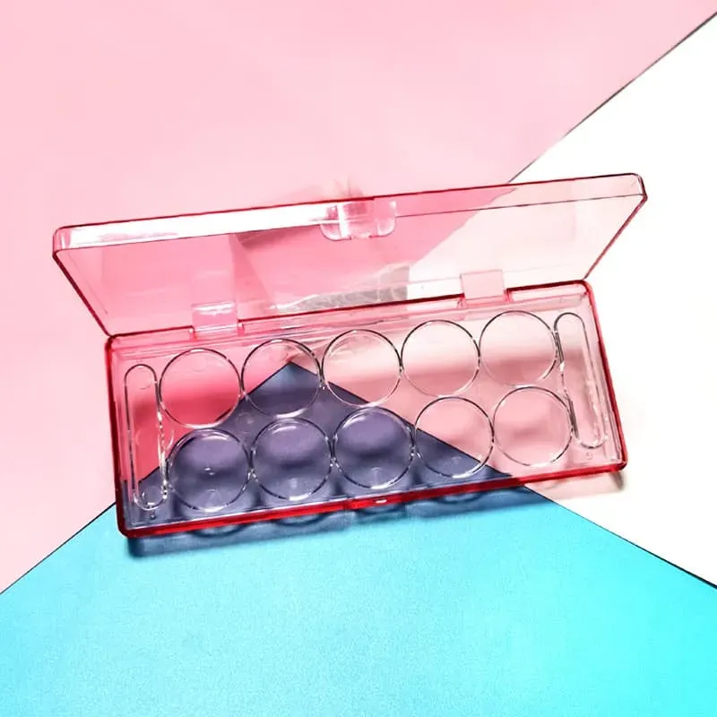 Simple 10 Gang Red Transparent Plastic Eyeshadow Palette Eyeshadow Box Blush Cosmetic