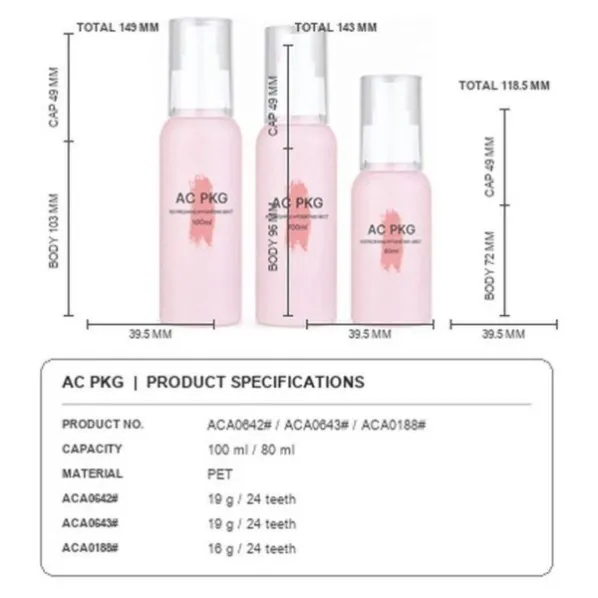 PET Travel Size Bottle Set Aca0642 Aca0643 Aca0188 Aci7100 Aca0655 100 ML