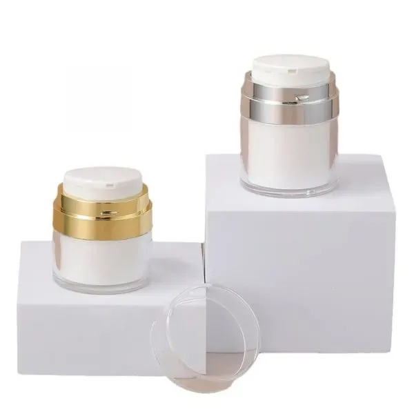 15G 20G 30G 50G 100G White Round Plastic Gold Silver Rim Pressed Vacuum Cream Bottle Eco