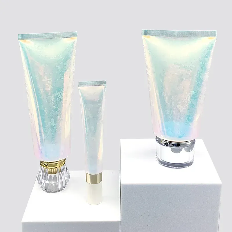 50ML 100ML 200ML Shiny Laser Plastic Cleanser Lotion Eye Cream Tube Cosmetic Squeeze