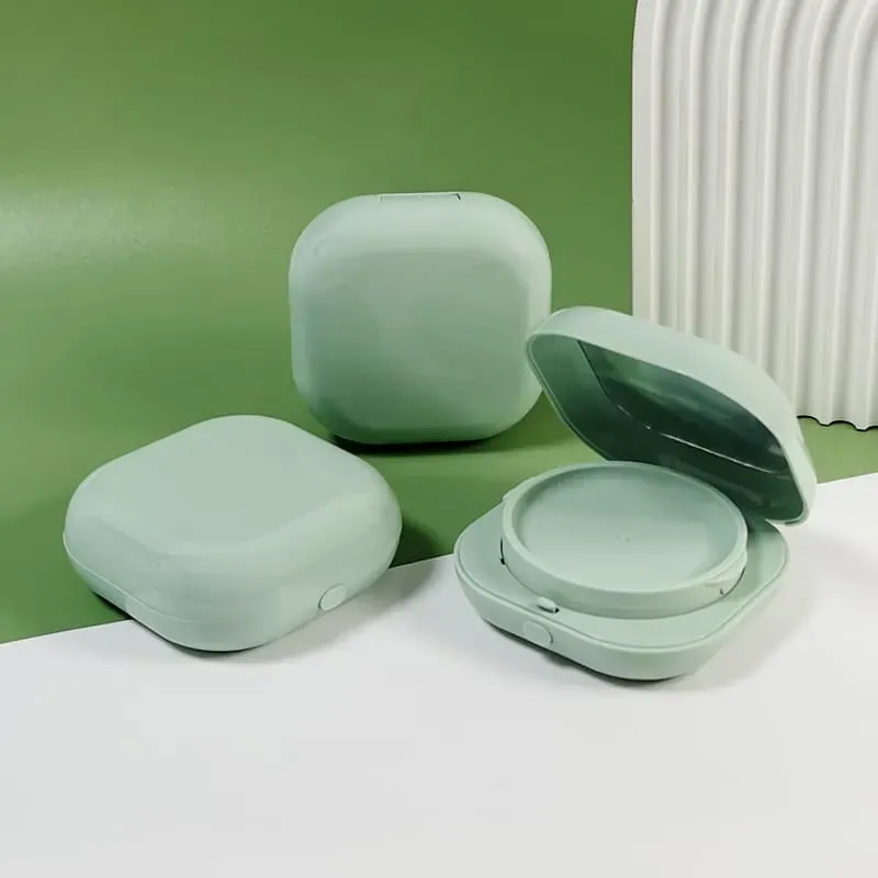 Green Plastic Cosmetic BB Cream Case Square Flip Lid With Mirror Powder Case Air Cushion