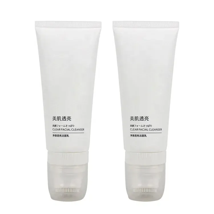 100ML White Face Wash Tube with Silicone Massage Brush